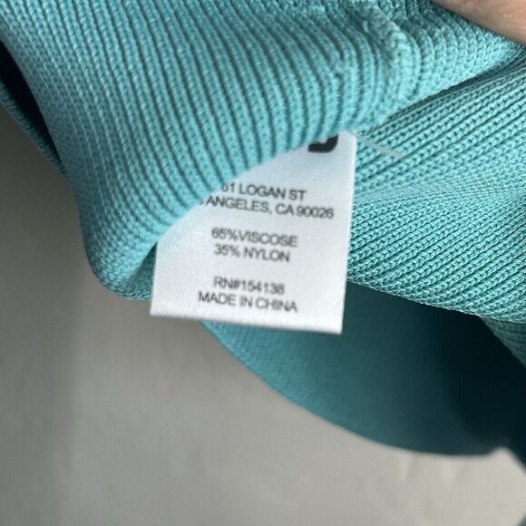 STAUD Clara Knit Top Long Sleeve Small Turquoise Heart Cutout Ribbed Knit NWT - Picture 8 of 9